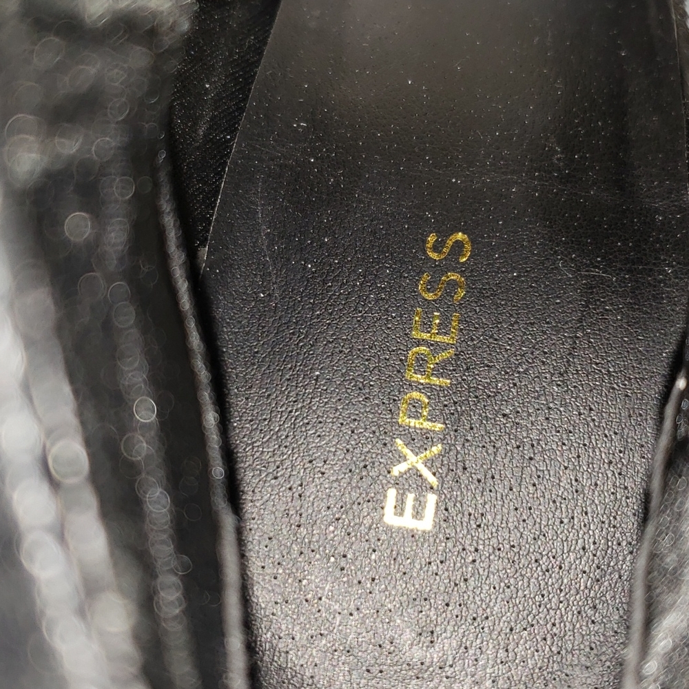 Express black micro suede cowhide fringed w gold-embellished ankle booti… - Picture 15 of 16